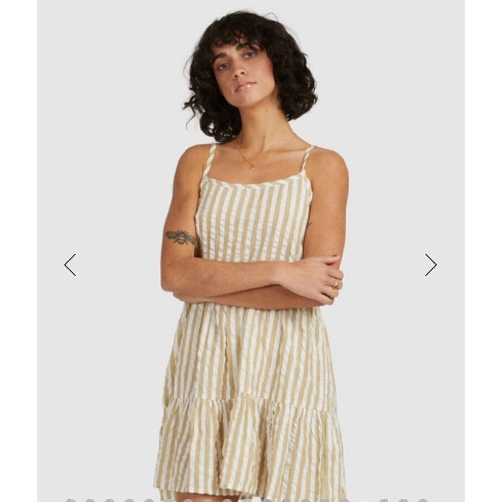 Billabong Sunset Blue Bell Mini Dress Relaxed Fit Adjustable Strap Seersucker XS